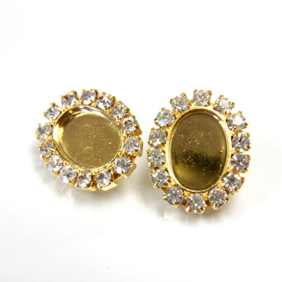 Czech Rhinestone Button - Oval 22x18MM CRYSTAL-GOLD