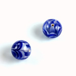 Glass Lampwork Bead - Smooth Round 12MM PATTERN BLUE CRYSTAL