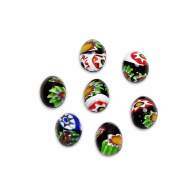 Glass Medium Dome Lampwork Cabochon - Oval 08x6MM VENETIAN BLACK MOSAIC (03105)