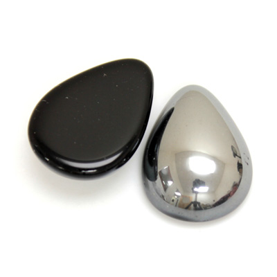 Glass Medium Dome Cabochon - Pear 25x18MM Metallic Coated HEMATITE