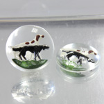 Glass Crystal Painting with Carved Intaglio Two Dogs Round 18MM  NATURAL on CRYSTAL
