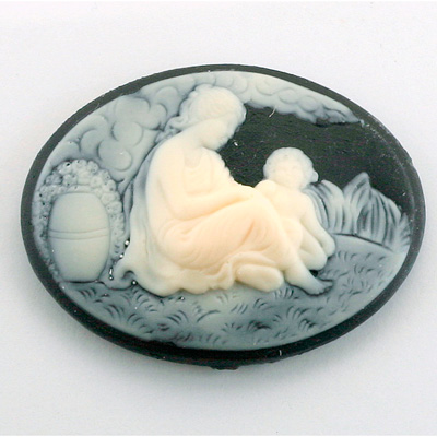 Plastic Cameo - Woman with Child Oval 40x30MM IVORY ON BLACK