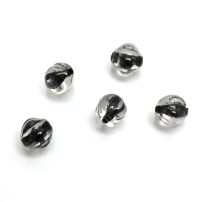 Plastic Bead - Color Lined Smooth Nugget 9x7MM CRYSTAL JET LINE