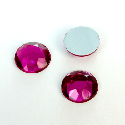 Plastic Flat Back Foiled Rose Cut Rhinestone - Round 15MM FUCHSIA