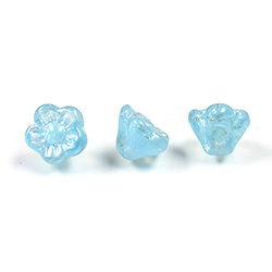 Czech Pressed Glass Bead - Flower Button Back 07MM AQUA LUMI Coated