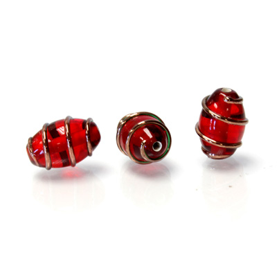 Czech Glass Lampwork Bead - Oval 12x8MM COPPER WRAP GARNET