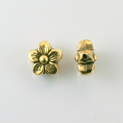 Metalized Plastic Bead - 5-Petal Flower 11MM ANTIQUE GOLD