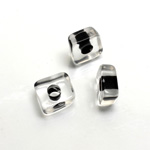 Plastic Bead - Color Lined Smooth Large Hole Square 6x12MM CRYSTAL JET LINE