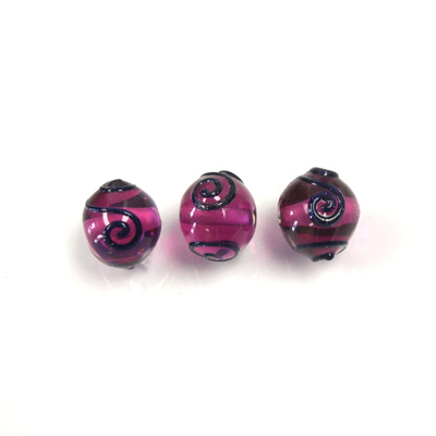 Czech Glass Lampwork Bead - Round 10MM ROSE with Swirl Design