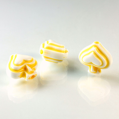 Plastic Casino Style Bead - Spades 12MM YELLOW on WHITE