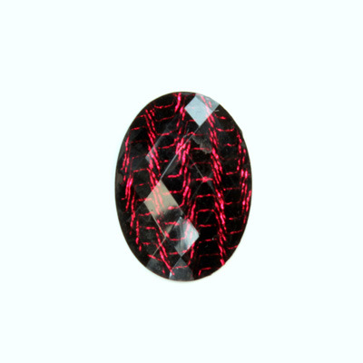 Plastic Flat Back Striped Rauten Rose - Oval 25x18MM DYED RED on BLACK