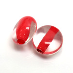 Plastic Bead - Color Lined Smooth Flat Round 22MM CRYSTAL RED LINE