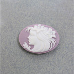 Plastic Cameo - Woman Sideways Oval 25x18MM WHITE ON LILAC