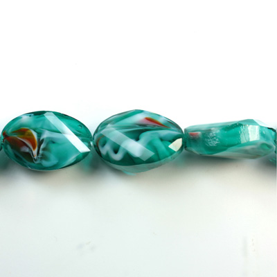 Chinese Cut Crystal Millefiori Bead - Oval Twist 20x15MM TEAL