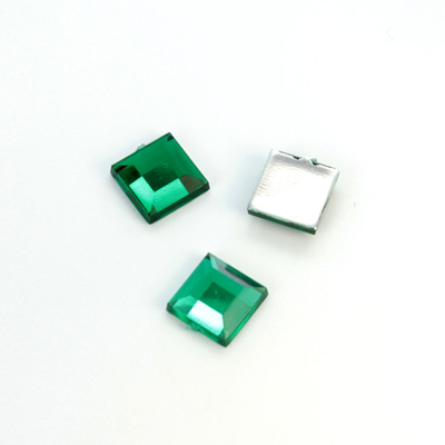 Plastic Flat Back Foiled Rose Cut Rhinestone - Square 08x8MM EMERALD