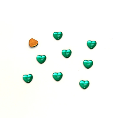 Glass Medium Dome Foiled Cabochon - Heart 04x4MM EMERALD