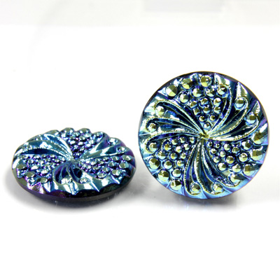 Glass Flat Back Engraved Button Top - Round 22.5MM SCARABE COATED