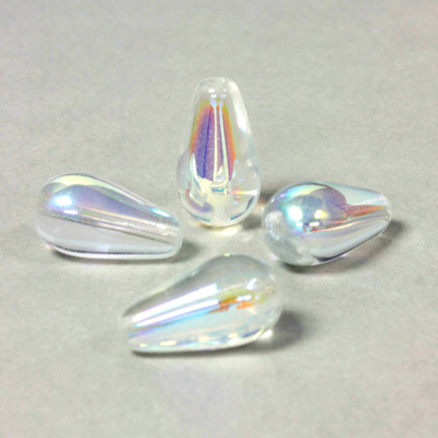 Czech Pressed Glass Bead - Smooth Pear 15x8MM CRYSTAL AB