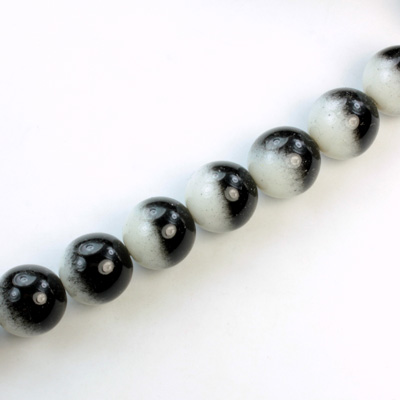 Czech Pressed Glass Bead - Smooth 2-Color Round 10MM COATED BLACK-WHITE