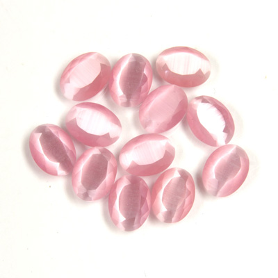 Fiber-Optic Flat Back Stone with Faceted Top and Table - Oval 08x6MM CAT'S EYE LT PINK