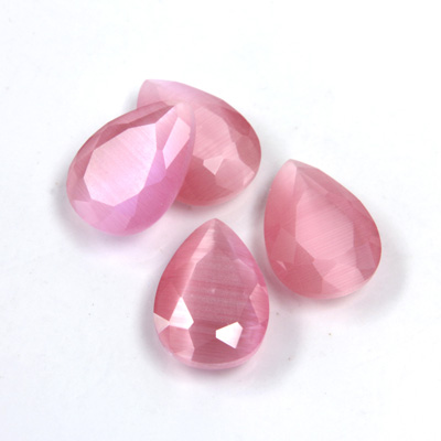 Fiber-Optic Flat Back Stone with Faceted Top and Table - Pear 14x10MM CAT'S EYE LT PINK