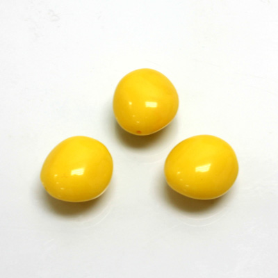 Plastic Bead - Opaque Color Smooth Flat Oval 14x13MM BRIGHT YELLOW