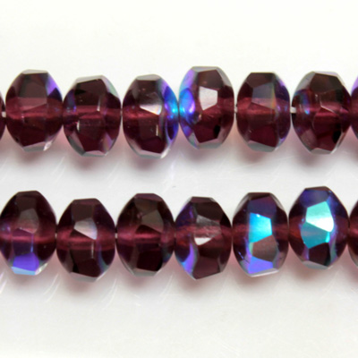 Czech Glass Fire Polished Bead - Rondelle Disc 8x6MM AMETHYST AB