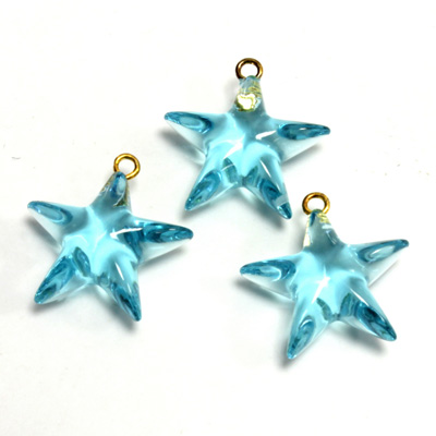 Plastic Pendant - Star with Brass Loop 15MM AQUA