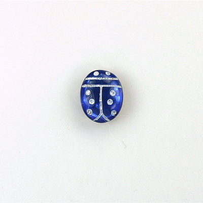 Glass Flat Back Lady Bug Stone with White Engraving - Oval 10x8MM SAPPHIRE