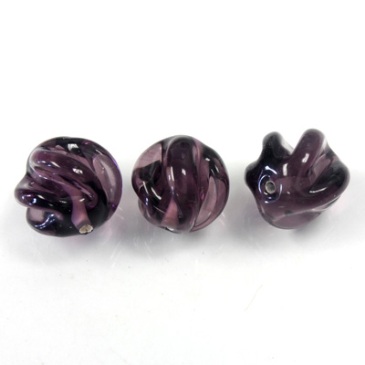 Glass Lampwork Bead - Round Twist 14MM AMETHYST