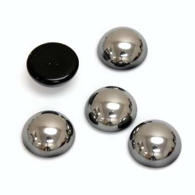 Glass Medium Dome Cabochon - Round 12MM Metallic Coated HEMATITE