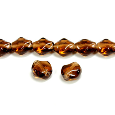 Czech Pressed Glass Bead - Oval Cross Baroque 09x8MM SMOKE TOPAZ