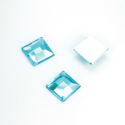 Plastic Flat Back Foiled Rose Cut Rhinestone - Square 10x10MM AQUA