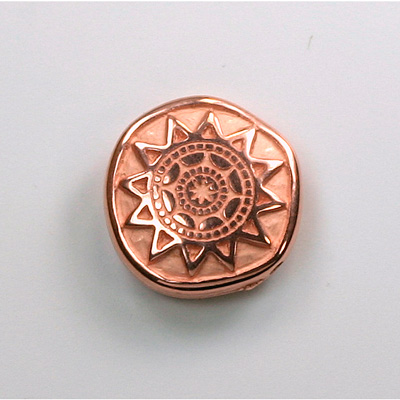 Metalized Plastic Engraved Bead - Sun Round 18x6MM COPPER