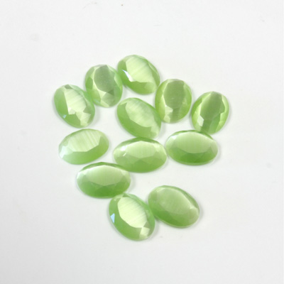 Fiber-Optic Flat Back Stone with Faceted Top and Table - Oval 07x5MM CAT'S EYE LT GREEN