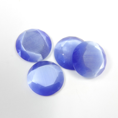 Fiber-Optic Flat Back Stone with Faceted Top and Table - Round 13MM CAT'S EYE LT BLUE