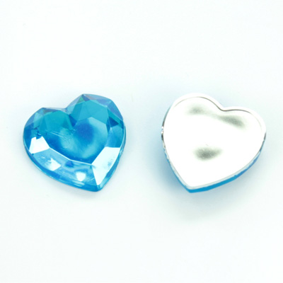 Plastic Flat Back Foiled Rose Cut Rhinestone - Heart 18.5MM AQUA