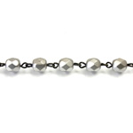 Linked Bead Chain Rosary Style with Glass Fire Polish Bead - Round 6MM MATTE SILVER-JET