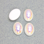 Glass Medium Dome Opaque Cabochon - Coated Oval 14x10MM CHALKWHITE AB