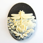 Plastic Cameo - Dragonfly Oval 40x30MM IVORY ON BLACK
