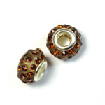 Rhinestone Bead with Large Hole Resin Base and Silver Plated Center - Round 14x9MM SMOKE TOPAZ on GOLD