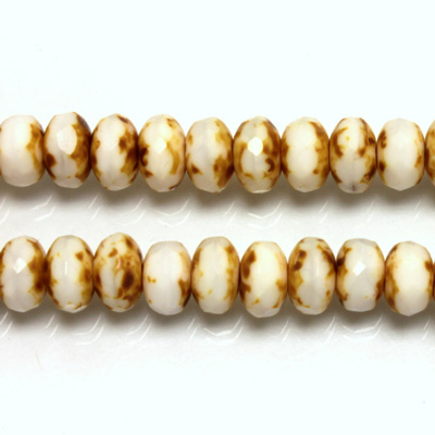 Czech Glass Fire Polish Bead - Rondelle Donut 07x4MM IVORY with DIFFUSION