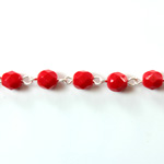 Linked Bead Chain Rosary Style with Glass Fire Polish Bead - Round 6MM RED-SILVER