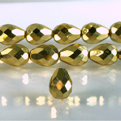 Czech Glass Fire Polish Bead - Pear 13x10MM Full Coated AURUM 97487