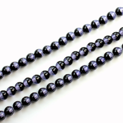 Czech Pressed Glass Bead - Smooth 2-Color Round 04MM DYED IOLITE BLACK