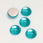 Plastic Flat Back Foiled Cabochon - Round 11MM AQUA