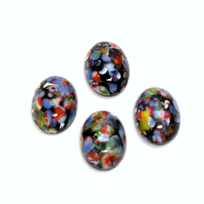 Glass Medium Dome Lampwork Cabochon - Oval 14x10MM MOSAIC BLACK (04567)