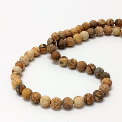 Gemstone Bead - Smooth Round 08MM MATTE LANDSCAPE JASPER