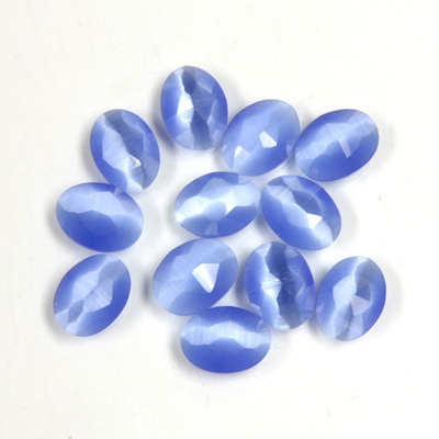 Fiber-Optic Flat Back Cabochon - Rauten Rose Oval 08x6MM CAT'S EYE LT BLUE