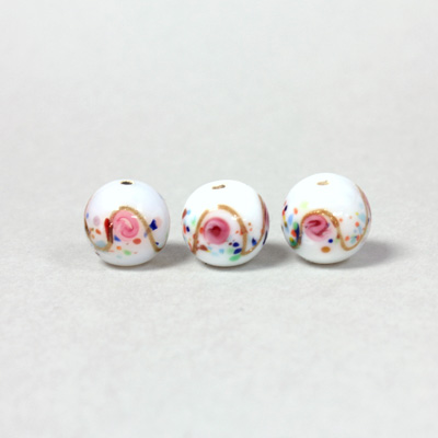 Czech Glass Lampwork Bead - Smooth Round 10MM Flower ON WHITE (0300)